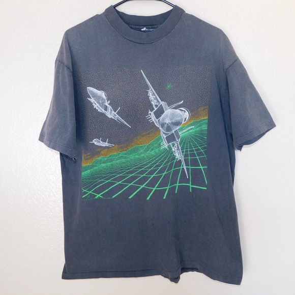 Vintage 80s Fighter Jet F-15 Eagle Plane Faded Shirt Adult XL Single Stitch RARE - Picture 1 of 15